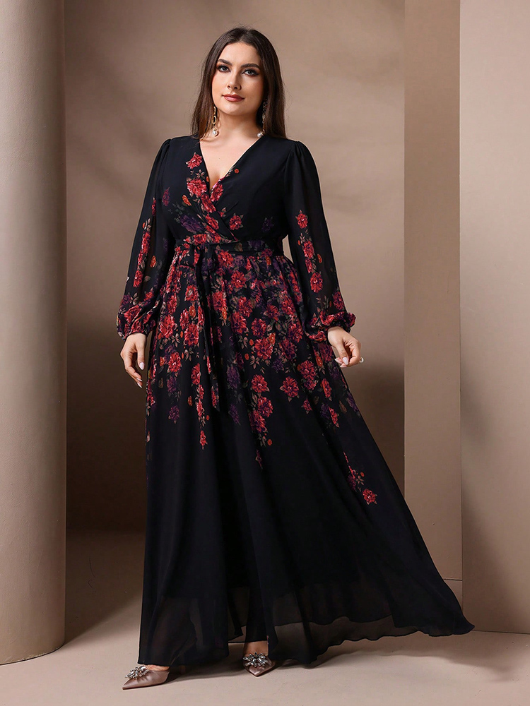 Romper Floral Print - Женское длинное платье с цветочным принтом,