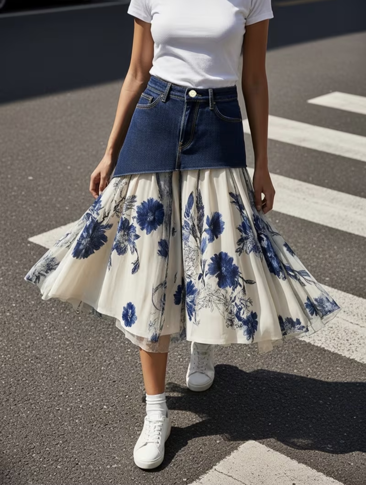 Юбка миди из денима с высокой  – обзор и цена Midi Skirt Floral